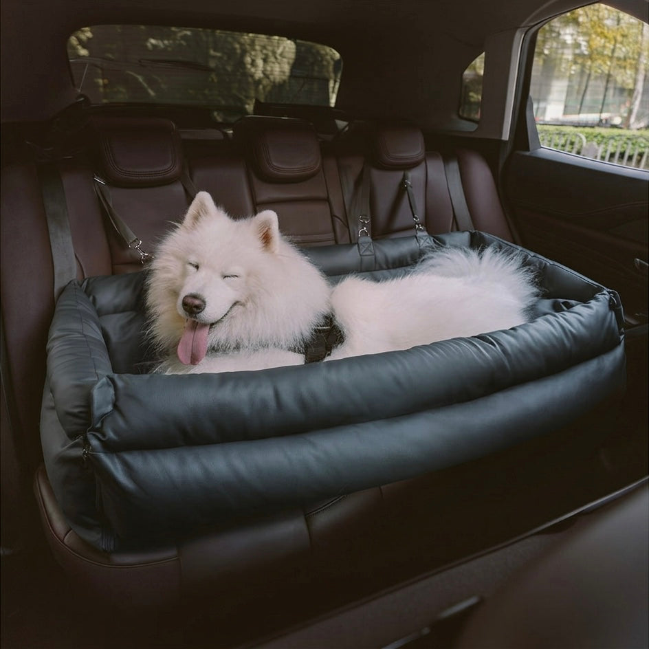 Faux leather dog car seat booster with plush padding – view 12