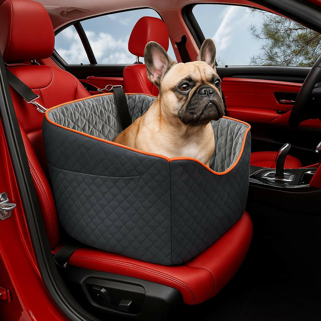 Elevated dog booster car seat with safety belt – view 2