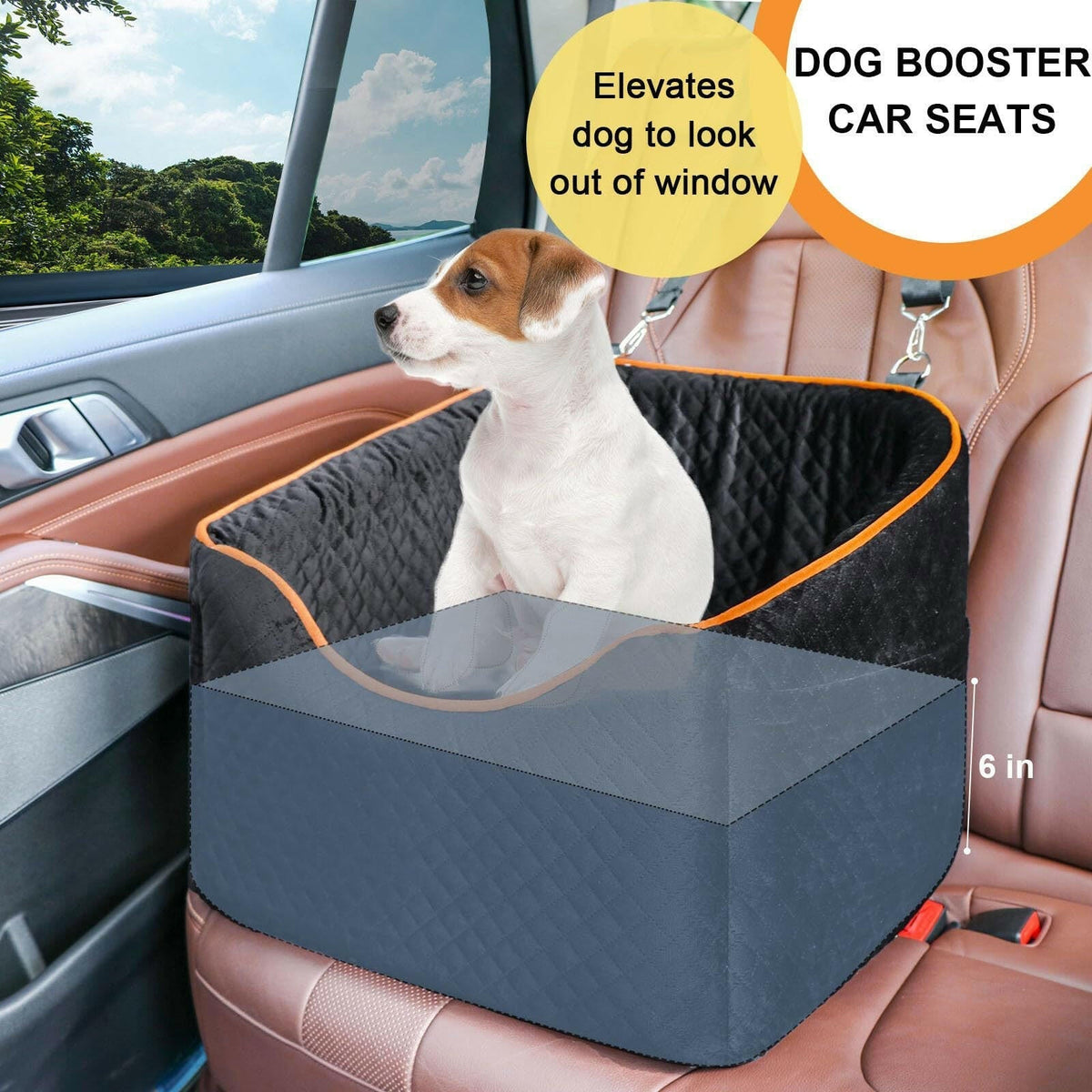 Elevated dog booster car seat with safety belt – view 5