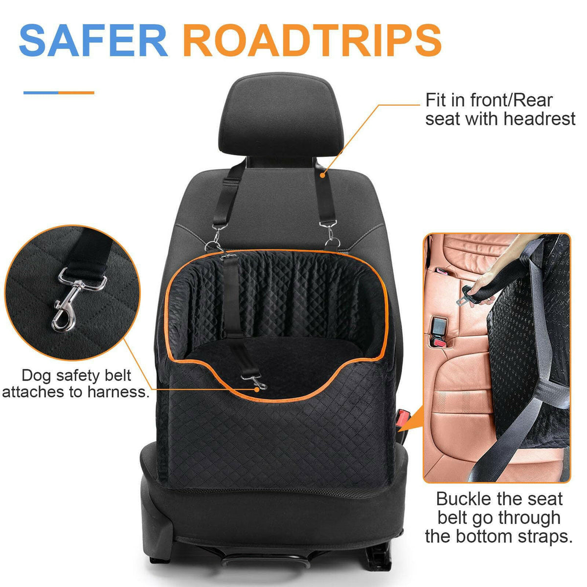 Elevated dog booster car seat with safety belt – view 6