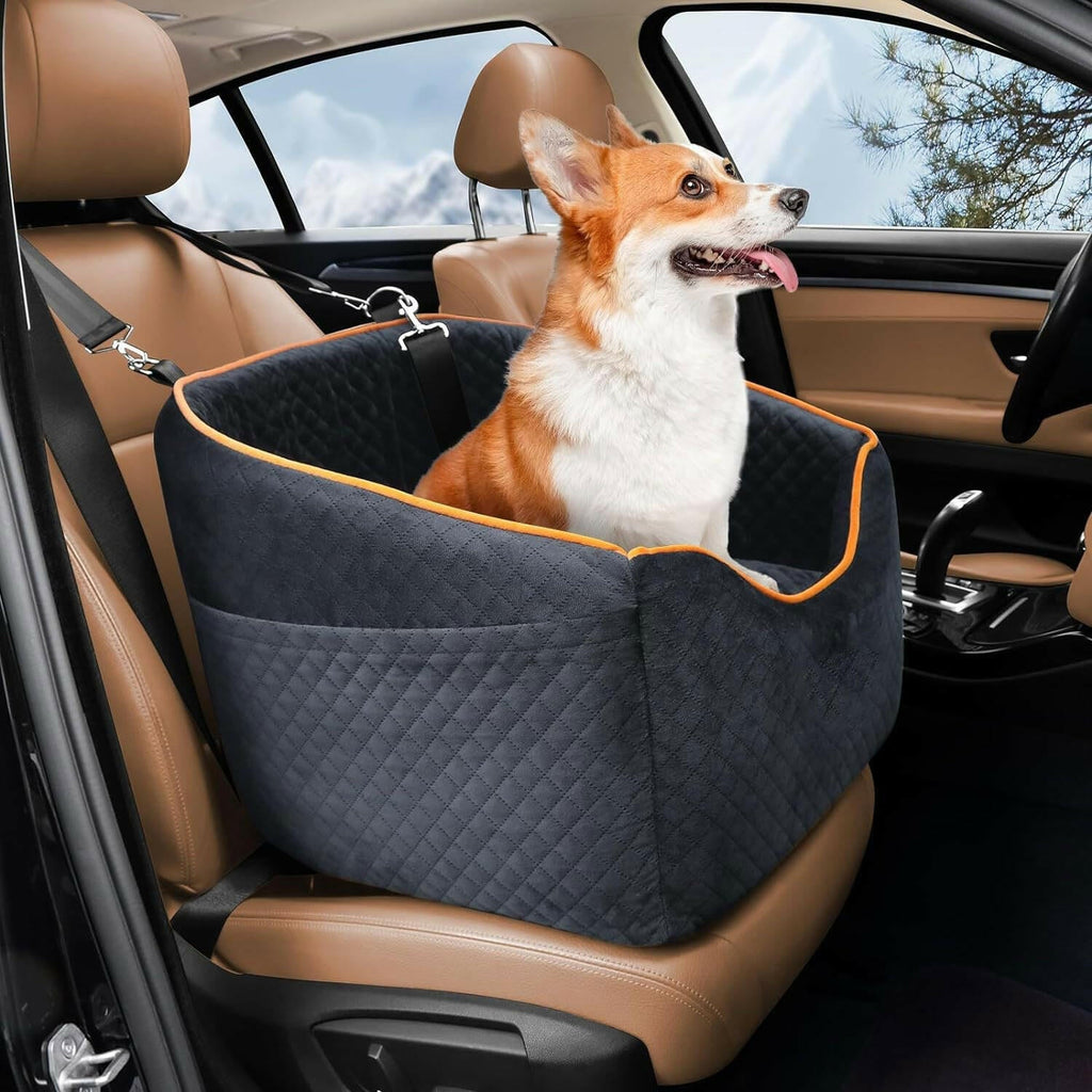 Elevated dog booster car seat with safety belt – view 8