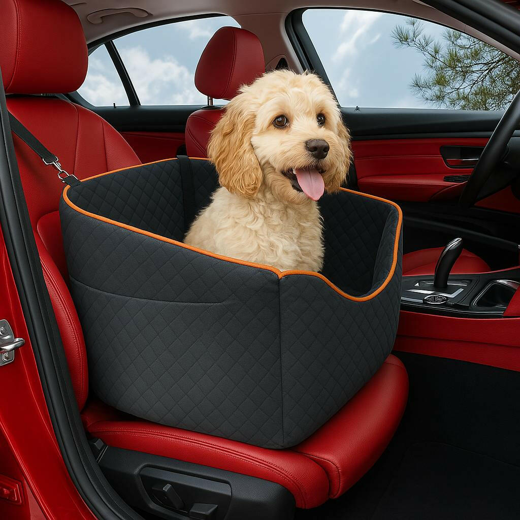 Elevated dog booster car seat with safety belt – view 9