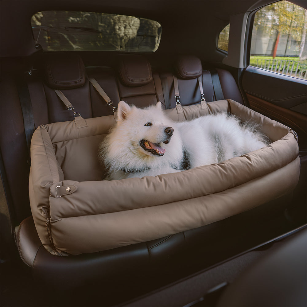 Faux leather dog car seat booster with plush padding – view 9